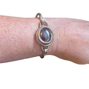 800 Silver Purple‎ Glass Hook & Eye Bangle Cuff Bracelet Wire Coil Oval Eye